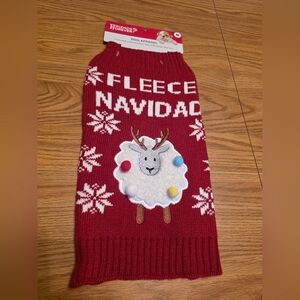 Festive Red Dog Sweater with Reindeer Design